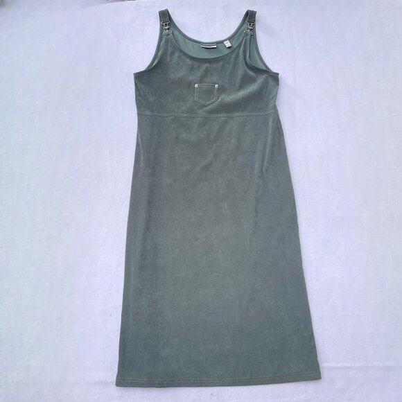 Vintage Amanda Smith Sage Green Velvet Overall Maxi Dress Size L Fall Autumn 90s - Picture 1 of 8